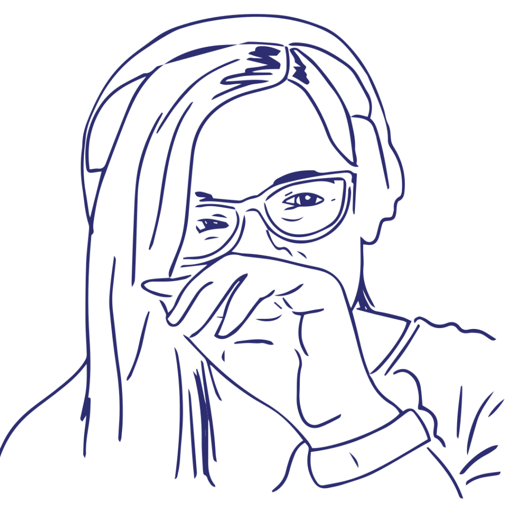 outline of Courtney laughing with headphones on